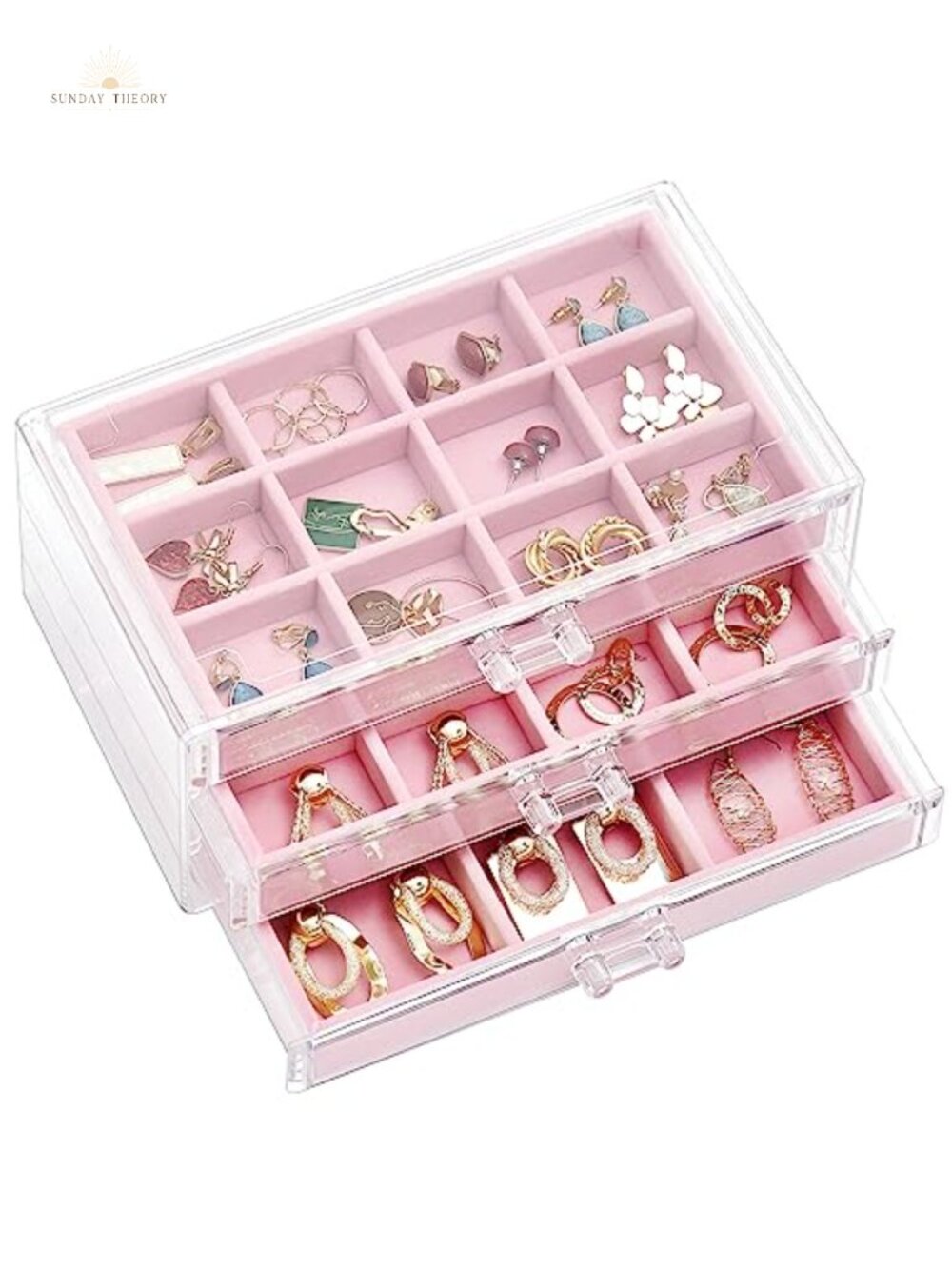 Acrylic Earring Holder Organizer Jewelry Box with 3 Drawers and Velvet Trays